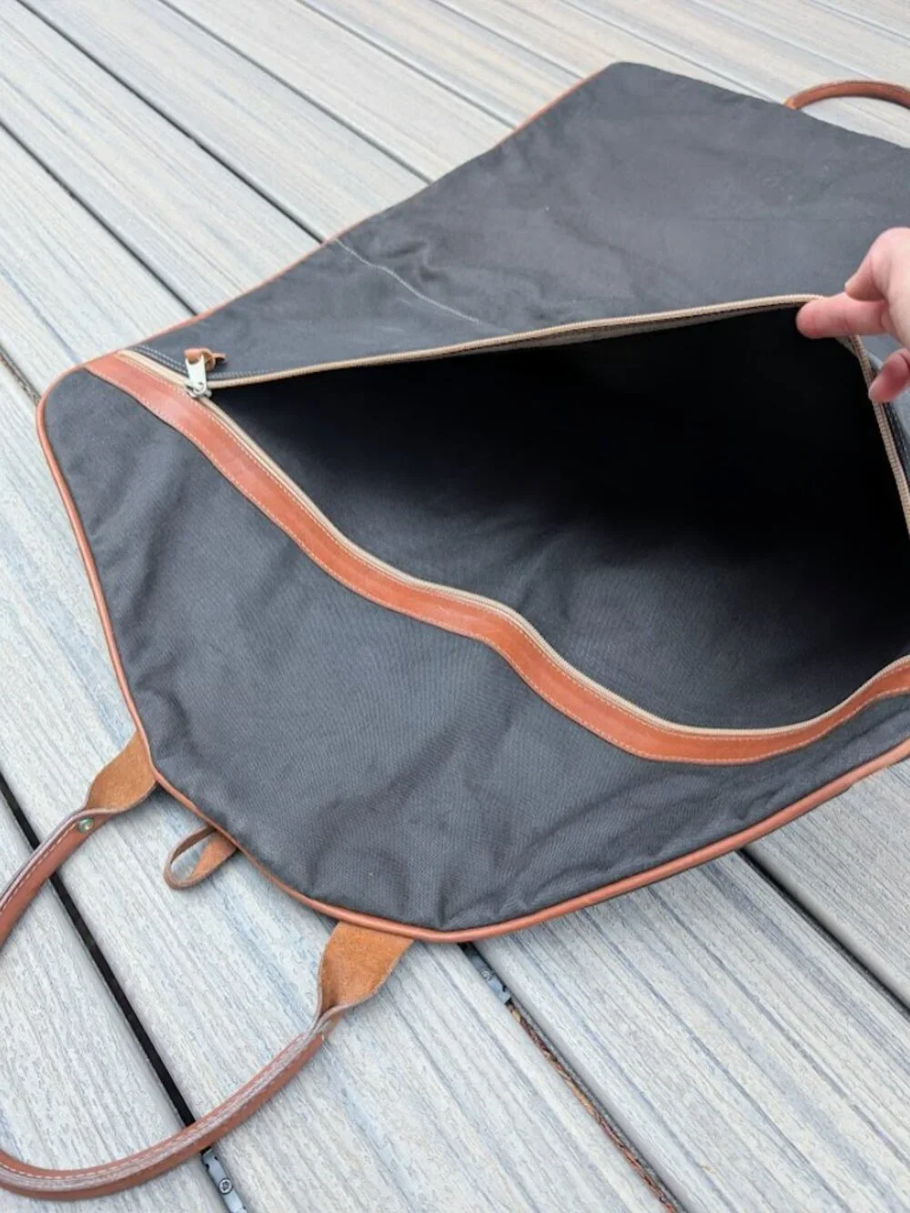 Vtg Better Homes & Gardens Waxed Canvas & Leather Garment Bag Travel Suit Carrie